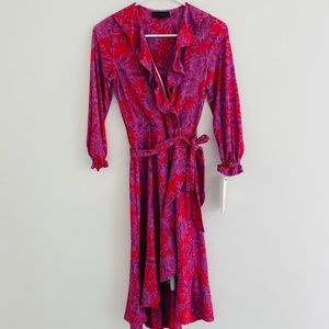 Hale Bob Red and Purple Midi Dress